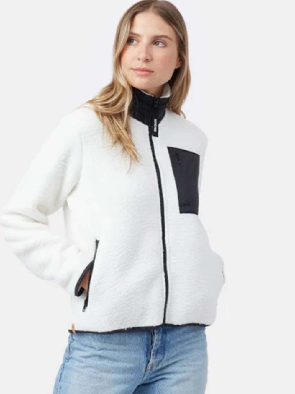 tentree EcoLoft Zip Jacket Women's Fleece Sherpa Zip Up - White, size medium